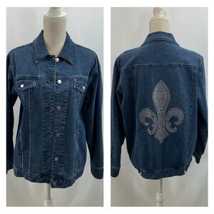 Quacker Factory Rhinestone Denim Jacket Women’s Small Blue Stretch Pockets